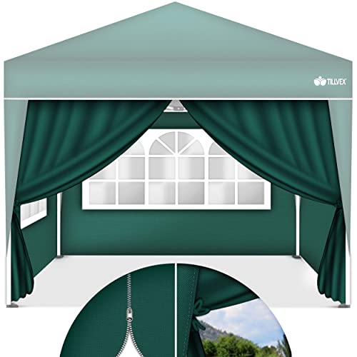 tillvex® 4X Seitenwand für Pavillon 3x3m | Faltpavillon Seitenteile wasserabweisend | Seitenfenster & Reißverschluss | Seitenwände für Gartenzelt Partyzelt von tillvex