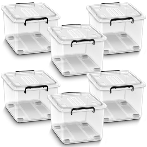 tillvex® Aufbewahrungsboxen mit Deckel 6er Set - 27 Liter, lebensmittelecht | Kunststoff Boxen Set stapelbar | Aufbewahrung Ordnungssystem Box groß | Aufbewahrungsbox Kleiderboxen 100% Neumaterial von tillvex