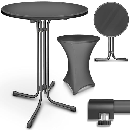 tillvex® Gastro Stehtisch klappbar 2er Set Ø60 mit Husse | Bistrotisch FERTIG MONTIERT | Klapptisch rund - wetterfester Partytisch | Gartentisch Indoor & Outdoor von tillvex