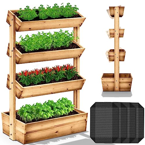 tillvex® Hochbeet aus Holz mit 4 Etagen | Premium Blumenkasten mit Gartenvlies | Blumentreppe Pflanztreppe für Terrasse Balkon & Garten | Gemüsebeet Kräuterbeet Frühbeet Blumenbeet von tillvex