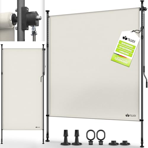 tillvex® Klemmmarkise Senkrechtmarkise 150x310cm Beige mit Handkurbel ohne Bohren | Sichtschutz Ausziehbar & Blickdicht | Vertikalmarkise Balkon Terrasse Garten | Sichtschutzrollo Wetterfest von tillvex
