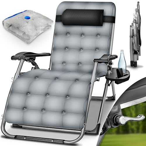 tillvex® Liegestuhl klappbar bis 200kg | Sonnenliege Gartenliege wetterfest Balkon, Garten & Terrasse | Outdoor Liege verstellbar mit dickem Polster | Relaxliege Nackenkissen von tillvex