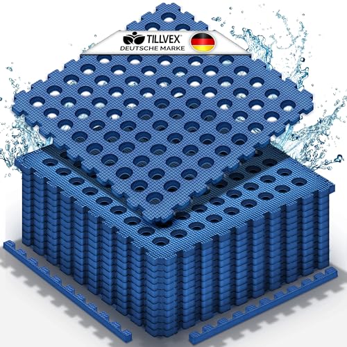 tillvex® Pool Bodenschutzmatte 12 Stück mit Löchern 51x51cm | Unterlegmatte Pool & Planschbecken | Poolmatte Bodenmatte Outdoor | Poolunterlage Bodenschutz Matten Whirlpool Fliesen wärmeisolierend von tillvex