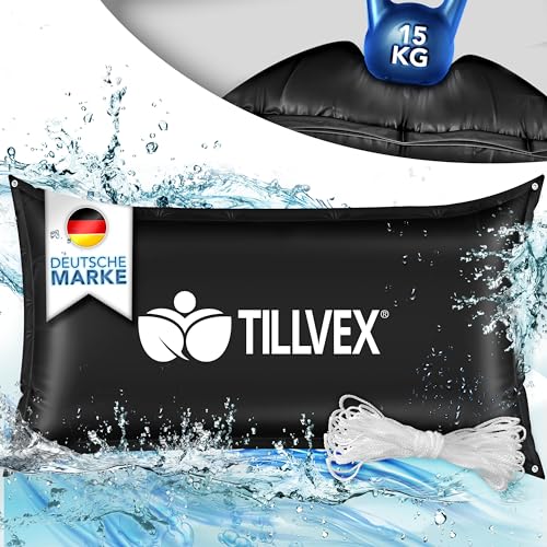 tillvex® Poolkissen Winter XXL | Luftkissen inkl. Reparaturkit | Winterkissen mit Sicherheitsventil | Poolpolster Pool Abdeckung Kissen Doppelnaht (200x400cm, Schwarz) von tillvex