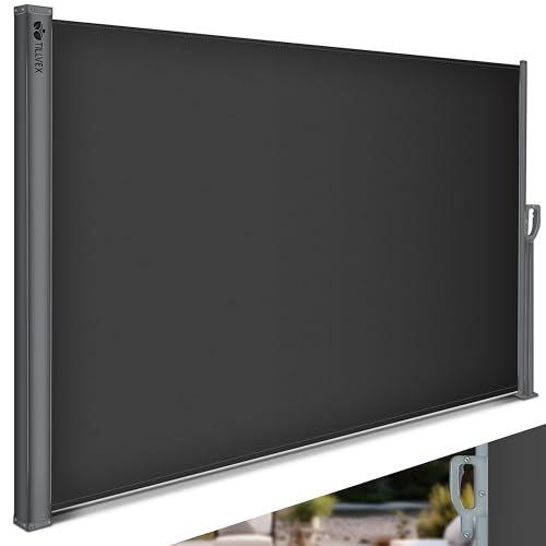 tillvex® Seitenmarkise ausziehbar & Blickdicht | Sichtschutz für Balkon, Garten & Terrasse | Seitenrollo mit Wandhalterung | Sonnenschutz aus rostfreiem Stahl | Markise (Anthrazit, 160 x 400 cm) von tillvex