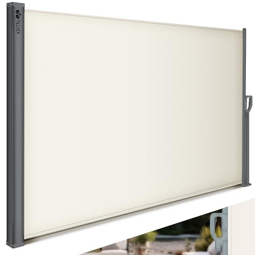 tillvex® Seitenmarkise 180 x 300 cm ausziehbar & Blickdicht | Sichtschutz für Balkon, Garten & Terrasse | Seitenrollo mit Wandhalterung | Sonnenschutz aus rostfreiem Stahl | Markise Windschutz von tillvex