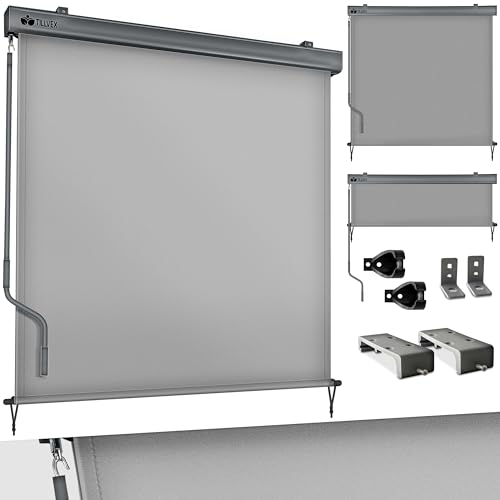 tillvex® Senkrechtmarkise 200 x 250 cm für Außen- und Innenbereich | Außenrollo wasserfest mit Handkurbel für Balkon, Terrasse & Garten | Balkonrollo Sonnenschutz aus Aluminium | Rollo Sichtschutz von tillvex