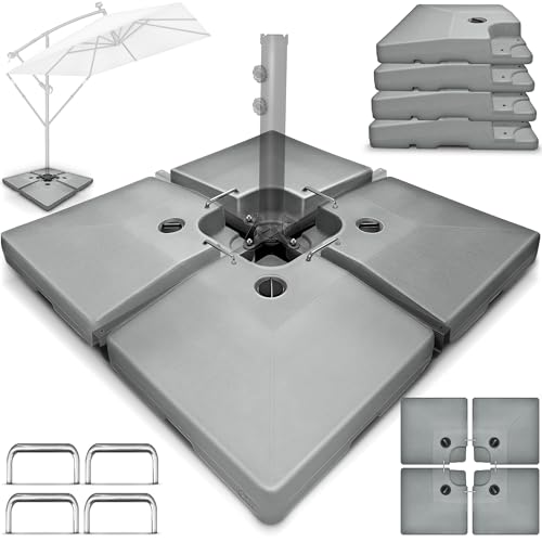 tillvex® Sonnenschirmständer 90 Liter / 120 kg – 4-teilig für Ampelschirm inkl. Metallverbinder | Schirmgewicht befüllbar mit Wasser oder Sand | Schirmständer Ampelschirmständer wetterfest von tillvex