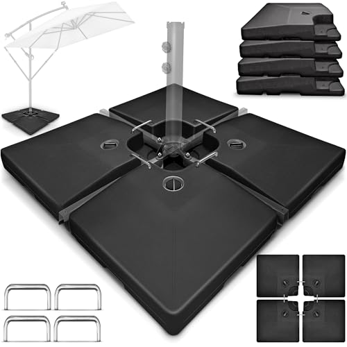 tillvex® Sonnenschirmständer 90 Liter / 120 kg – 4-teilig für Ampelschirm inkl. Metallverbinder | Schirmgewicht befüllbar mit Wasser oder Sand | Schirmständer Ampelschirmständer wetterfest von tillvex