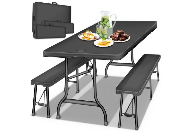 tillvex Bierzeltgarnitur klappbar 3-teilig Set Kunststoff Gartengarnitur wetterfest 180 cm, (Gartenmöbel Set Indoor & Outdoor mit Gartentisch und Bänken, Festzeltgarnitur) von tillvex