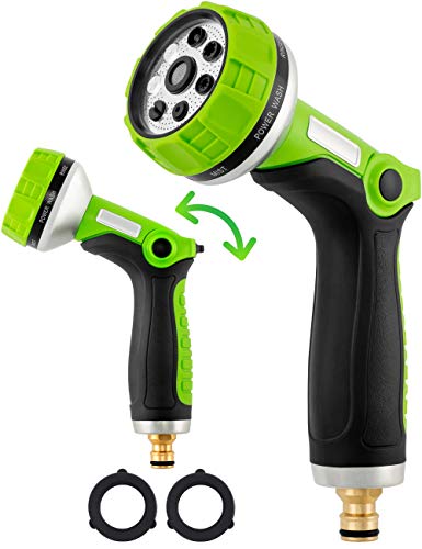 tillvex Garten-Handbrause Premium 10 Funktionen | für alle gängigen Gartenschlauch-Systeme | Gartenbrause | Spritzpistole | Spritzdüse | mit Feststellfunktion | Grün von tillvex