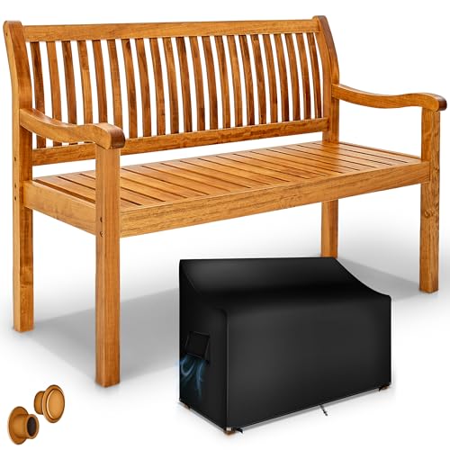 tillvex Gartenbank Holz 2-3 Sitzer inkl. Abdeckung wetterfest 125 cm | Parkbank Massivholz | Balkonbank Sitzbank 320 kg belastbar | Holzbank Gartenmöbel für Balkon, Terrasse & Garten von tillvex