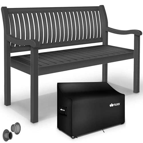tillvex Gartenbank Holz 3-4 Sitzer inkl. Abdeckung wetterfest 150 cm | Parkbank Massivholz | Balkonbank Sitzbank 320 kg belastbar | Holzbank Gartenmöbel für Balkon, Terrasse & Garten von tillvex
