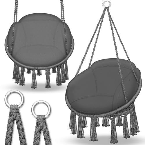 tillvex Hängesessel mit großem Kissen 200kg zum Aufhängen | Hängestuhl Indoor & Outdoor | Hängekorb wetterfest | Schaukelkorb von tillvex