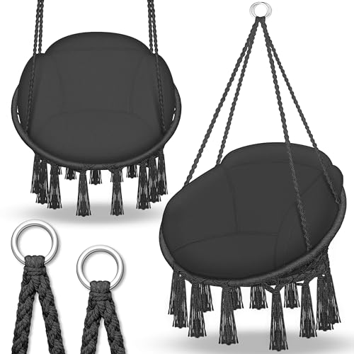 tillvex Hängesessel mit großem Kissen 200kg zum Aufhängen | Hängestuhl Indoor & Outdoor | Hängekorb wetterfest | Schaukelkorb von tillvex