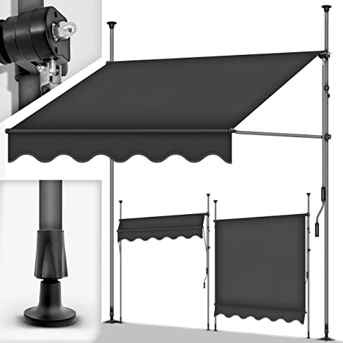 tillvex Klemmmarkise 150cm Anthrazit mit Handkurbel Balkon | Balkonmarkise ohne Bohren | Markise UV-beständig & höhenverstellbar | Sonnenschutz wasserdicht von tillvex