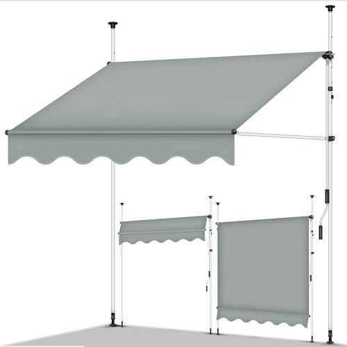 tillvex Klemmmarkise 250cm Hellgrau mit Handkurbel Balkon | Balkonmarkise ohne Bohren | Markise UV-beständig & höhenverstellbar | Sonnenschutz wasserdicht von tillvex
