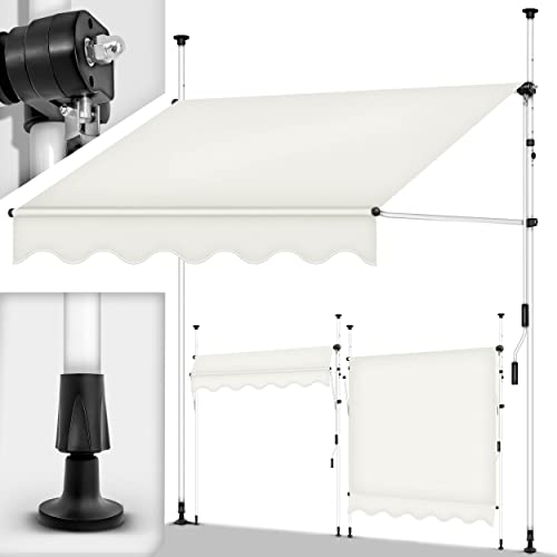 tillvex Klemmmarkise mit Handkurbel Balkon | Balkonmarkise ohne Bohren | Markise UV-beständig & höhenverstellbar | Sonnenschutz wasserdicht (Beige, 350cm) von tillvex