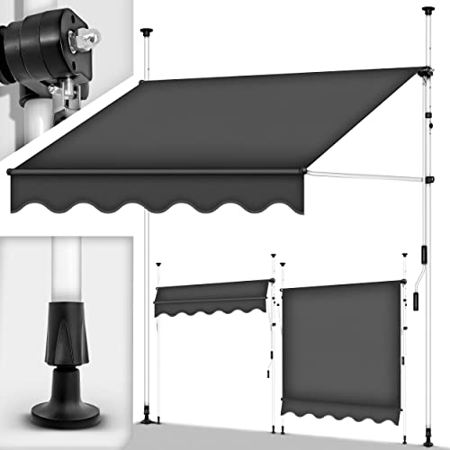 tillvex Klemmmarkise mit Handkurbel Balkon | Balkonmarkise ohne Bohren | Markise UV-beständig & höhenverstellbar | Sonnenschutz wasserdicht (Grau, 350cm) von tillvex