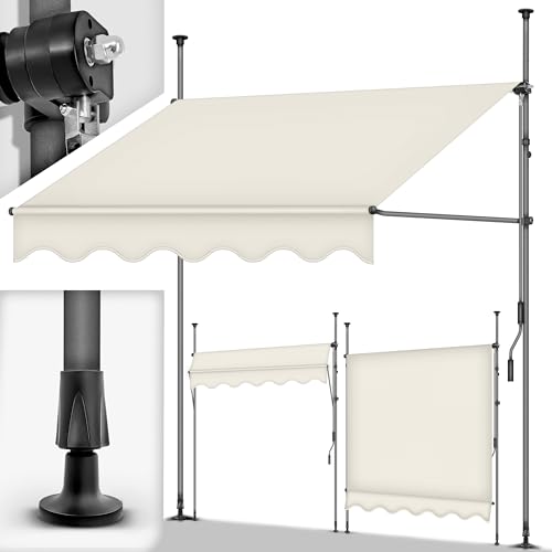 tillvex Klemmmarkise mit Handkurbel Balkon | Balkonmarkise ohne Bohren | Markise UV-beständig & höhenverstellbar | Sonnenschutz wasserdicht (Sand, 350cm) von tillvex