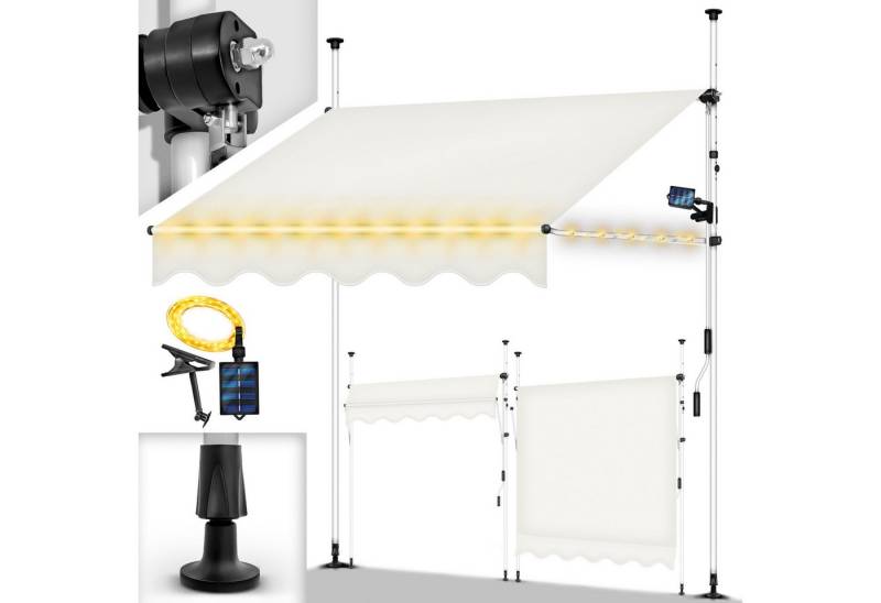 tillvex Klemmmarkise ohne Bohren mit LED & Handkurbel Balkonmarkise Markise Balkon (UV-beständig & höhenverstellbar Sonnenschutz wasserdicht) von tillvex