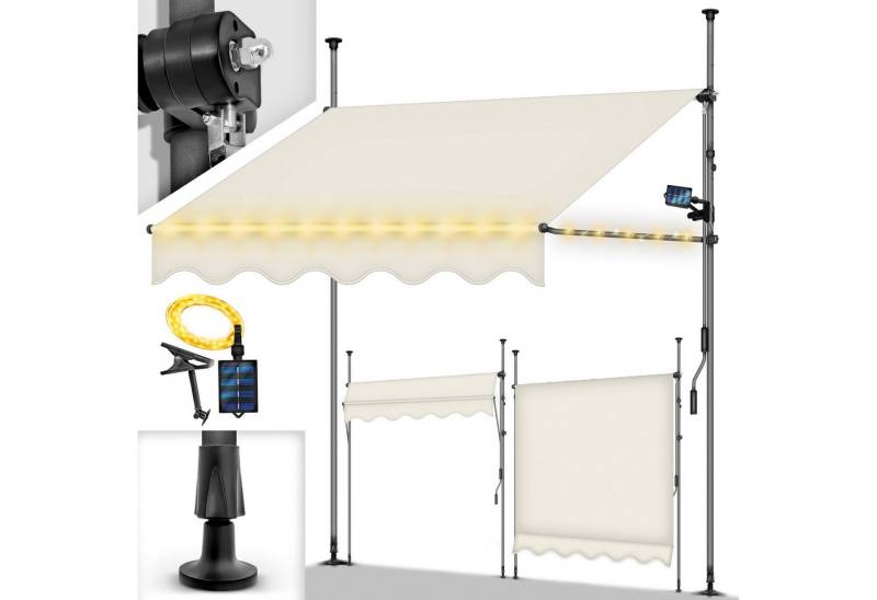 tillvex Klemmmarkise ohne Bohren mit LED & Handkurbel Balkonmarkise Markise Balkon (UV-beständig & höhenverstellbar Sonnenschutz wasserdicht) von tillvex