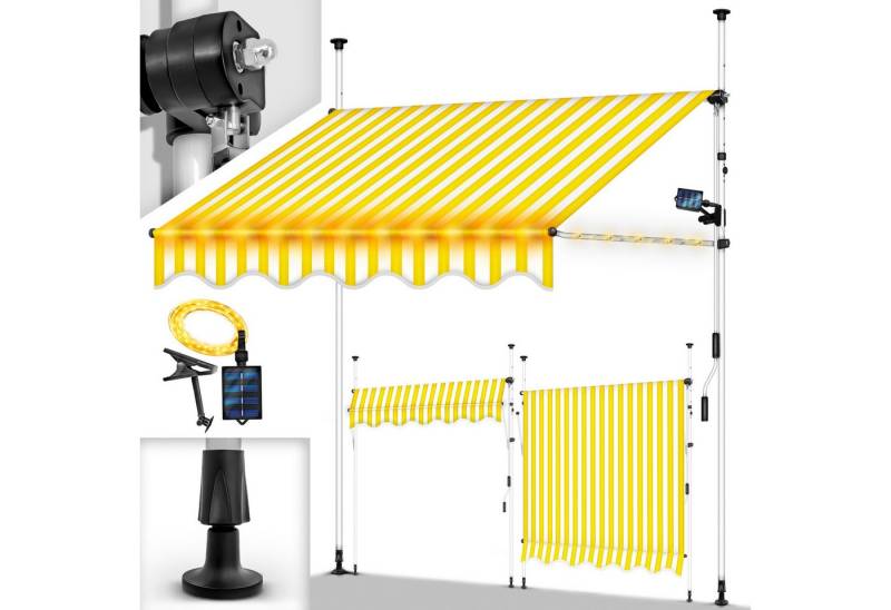 tillvex Klemmmarkise ohne Bohren mit LED & Handkurbel Balkonmarkise Markise Balkon (UV-beständig & höhenverstellbar Sonnenschutz wasserdicht) von tillvex