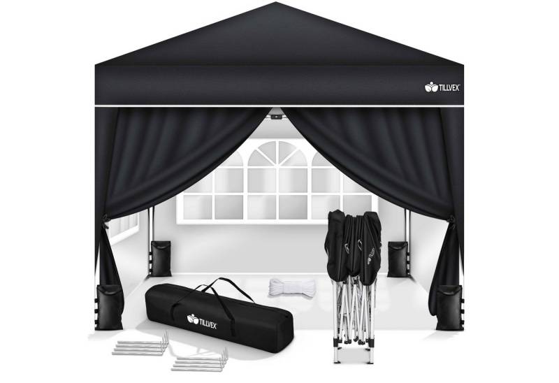 tillvex Partyzelt tillvex® Pavillon 3x3m Wasserdicht Gartenzelt Faltpavillon Partyzelt, (3x3m wasserdicht, Pop-Up Faltpavillon höhenverstellbar), Einfacher Aufbau in Minuten von tillvex