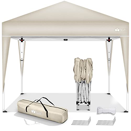 tillvex Pavillon 3x3m wasserdicht | Pop-Up Faltpavillon höhenverstellbar | Gartenzelt UV Schutz 50+ | Partyzelt mit Tasche für Garten (Beige) von tillvex