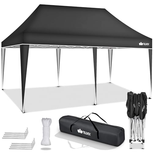 tillvex Pavillon 3x6m wasserdicht | Pop-Up Faltpavillon höhenverstellbar | Gartenzelt UV Schutz 50+ | Partyzelt mit Tasche für Garten (Anthrazit - ohne Seitenteile) von tillvex