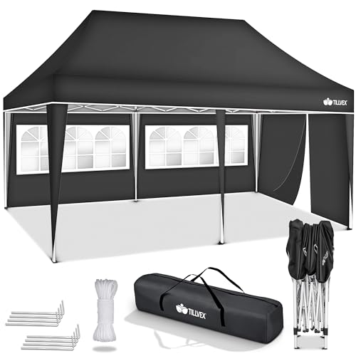 tillvex Pavillon 3x6m wasserdicht | Pop-Up Faltpavillon höhenverstellbar | Gartenzelt UV Schutz 50+ | Partyzelt mit Tasche für Garten (Anthrazit - mit 3 Seitenteilen) von tillvex