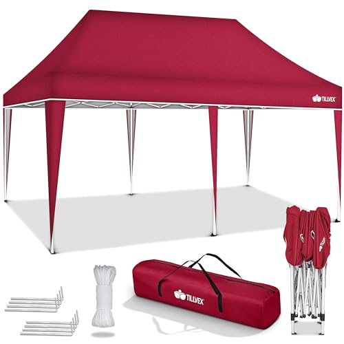 tillvex Pavillon 3x6m wasserdicht | Pop-Up Faltpavillon höhenverstellbar | Gartenzelt UV Schutz 50+ | Partyzelt mit Tasche für Garten (Rot) von tillvex