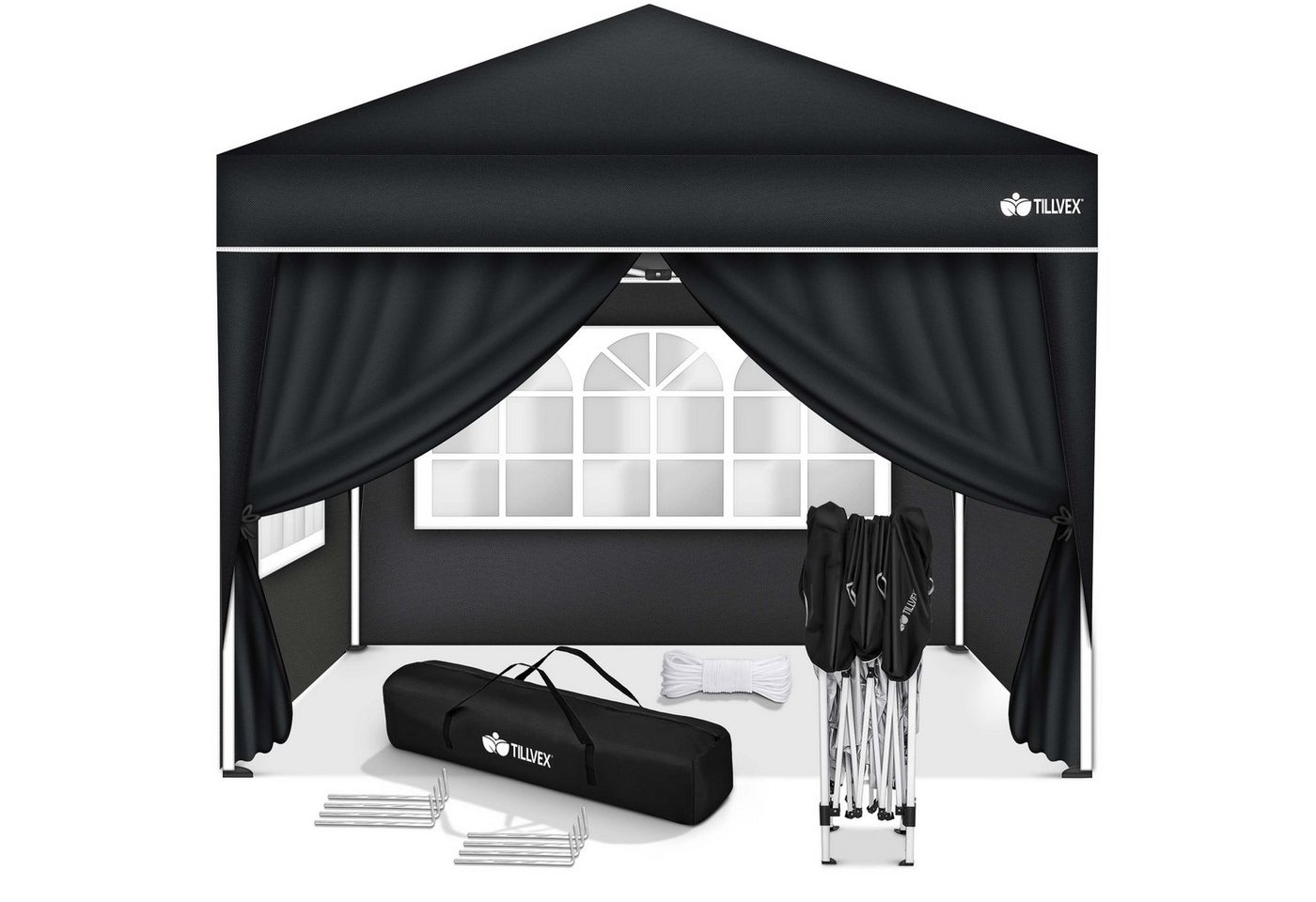 tillvex Pavillon Gartenpavillon 3x3m Wasserdicht Gartenzelt Pop Up, Wasserdicht, höhenverstellbar, UV Schutz 50+, inkl. Tasche von tillvex