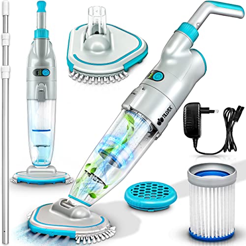 tillvex Poolsauger mit Akku | Pool Bodensauger Teleskopstange elektrisch | Poolreiniger mit Filter & 2-Geschwindigkeits-System | Handsauger Reinigungsset kabellos (Bis zu 15 m³, 3,60 m Teleskopstange) von tillvex