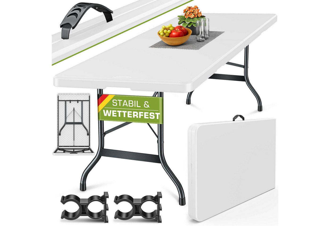 tillvex Gartentisch 220 cm Klapptisch Gartentisch Buffettisch Campingtisch Garten (Gartentisch Campingtisch 10 Personen), Terrasse Balkon von tillvex