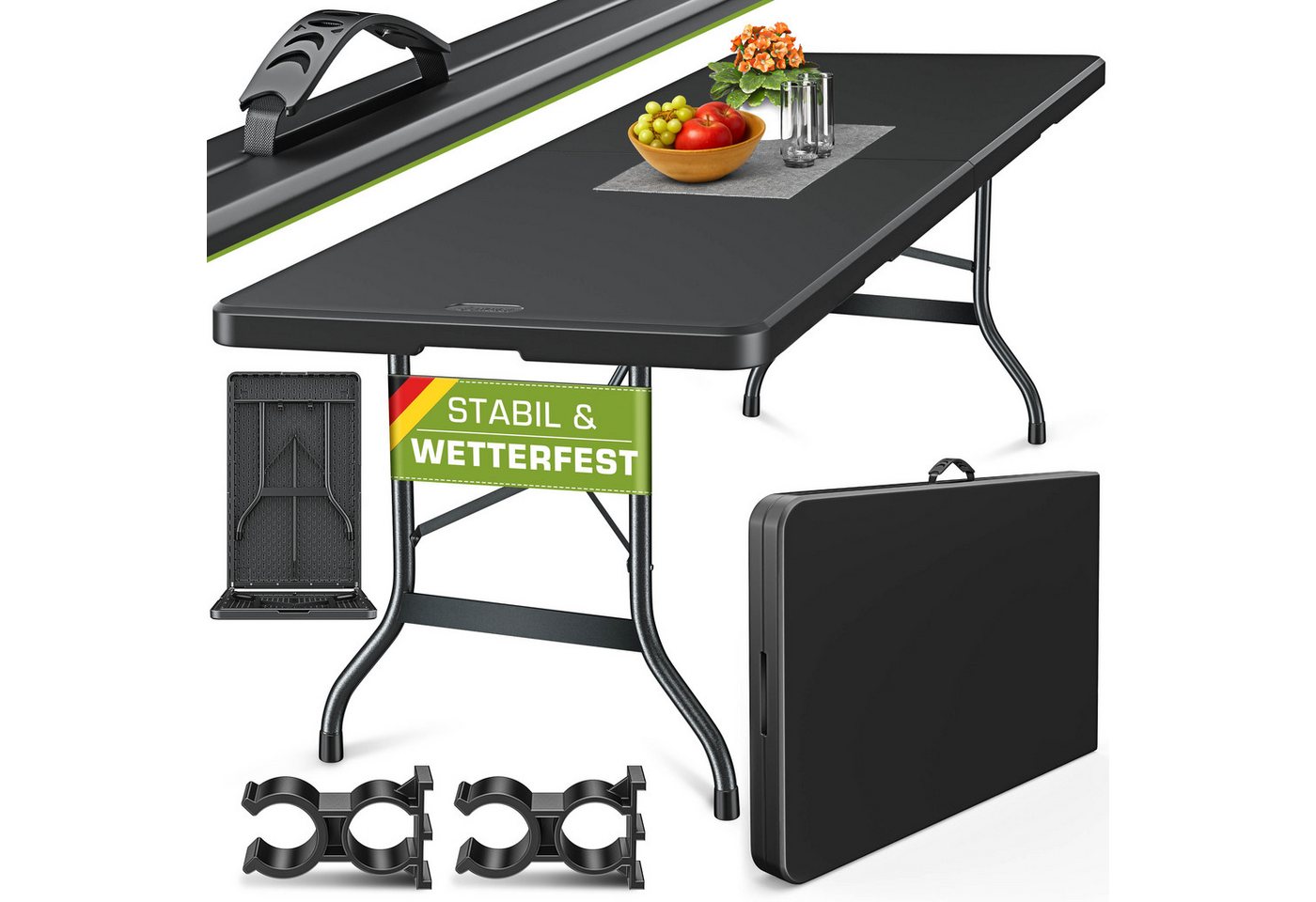 tillvex Gartentisch 220 cm Klapptisch Gartentisch Buffettisch Campingtisch Garten (Gartentisch Campingtisch 10 Personen), Terrasse Balkon von tillvex