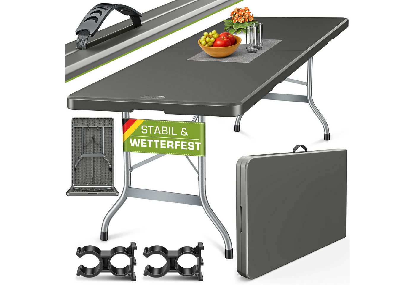 tillvex Gartentisch 220 cm Klapptisch Gartentisch Buffettisch Campingtisch Garten (Gartentisch Campingtisch 10 Personen), Terrasse Balkon von tillvex