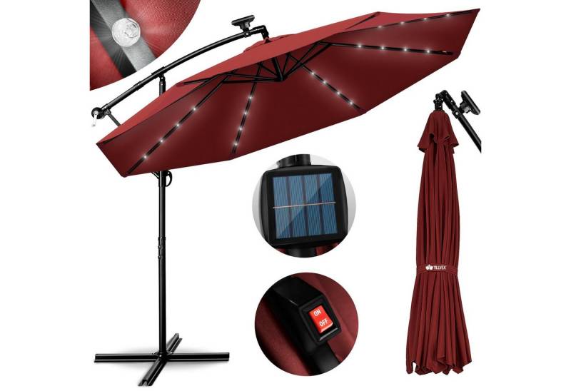 tillvex Sonnenschirm Ø 300 cm Alu Ampelschirm LED Solar mit Kurbel & An-/Ausschalter, Gartenschirm UV-Schutz, Marktschirm mit Ständer wasserdicht von tillvex
