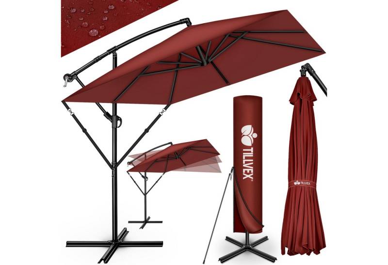 tillvex Sonnenschirm tillvex® Sonnenschirm eckig 235 x 235 cm Ampelschirm Gartenschirm, Kurbelschirm Marktschirm wasserdicht 360° drehbar, Alu Ampelschirm Ø 330 cm Rechteckig + Abdeckung von tillvex