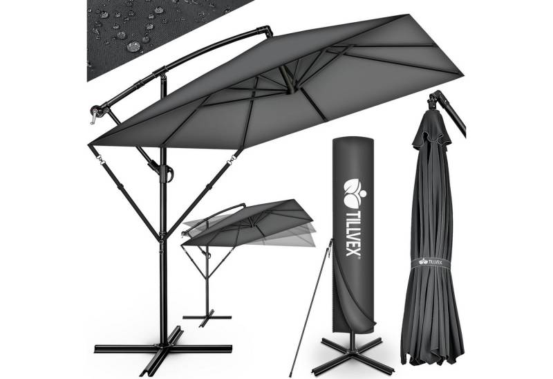 tillvex Sonnenschirm tillvex® Sonnenschirm eckig 235 x 235 cm Ampelschirm Gartenschirm, Kurbelschirm Marktschirm wasserdicht 360° drehbar, Alu Ampelschirm Ø 330 cm Rechteckig + Abdeckung von tillvex