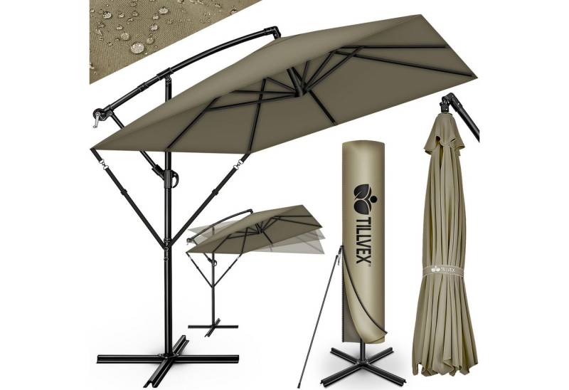 tillvex Sonnenschirm tillvex® Sonnenschirm eckig 235 x 235 cm Ampelschirm Gartenschirm, Kurbelschirm Marktschirm wasserdicht 360° drehbar, Alu Ampelschirm Ø 330 cm Rechteckig + Abdeckung von tillvex