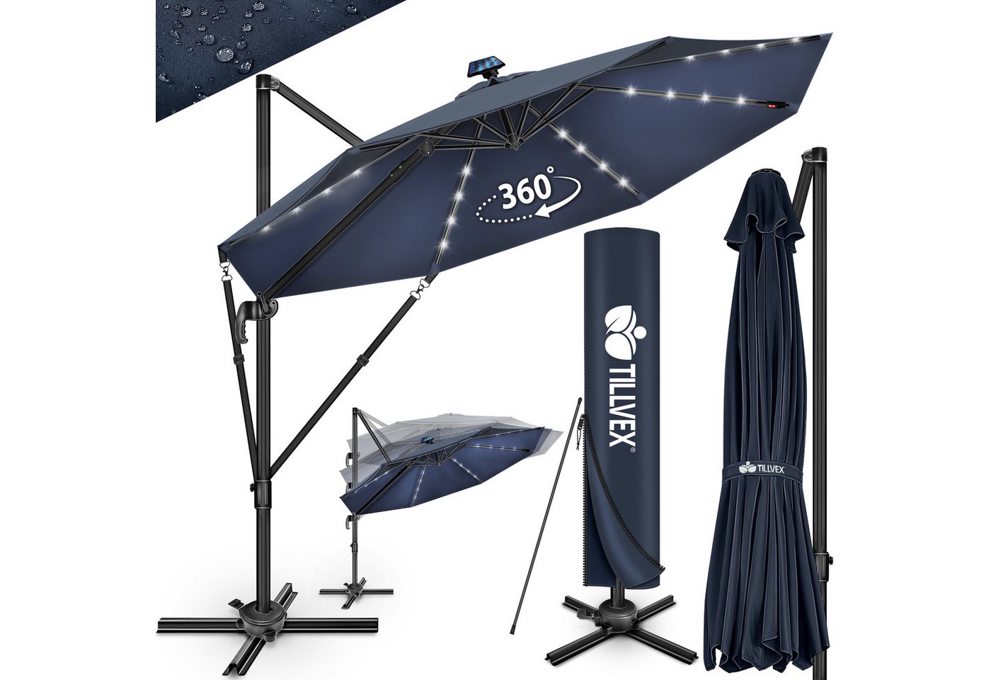tillvex Sonnenschirm tillvex® Premium Alu Sonnenschirm 330 cm + Abdeckung & Windsicherung, Premium-Series, Ampelschirm 6-fach Verstellbar mit Kurbel von tillvex