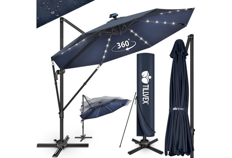 tillvex Sonnenschirm tillvex® Premium Alu Sonnenschirm 330 cm + Abdeckung & Windsicherung, Premium-Series, Ampelschirm 6-fach Verstellbar mit Kurbel von tillvex