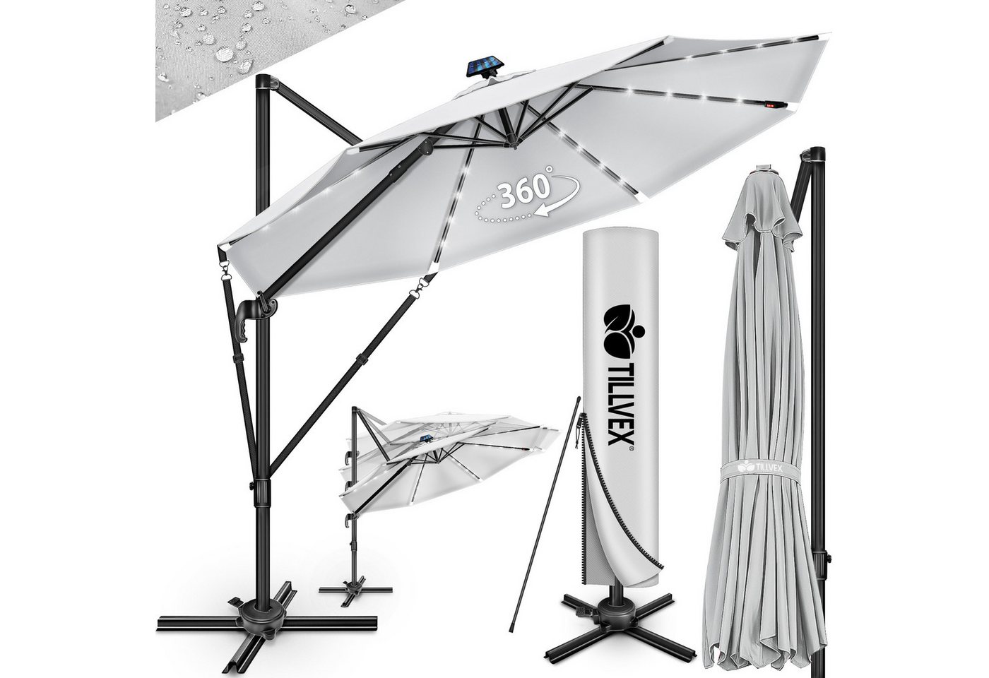 tillvex Sonnenschirm tillvex® Premium Alu Sonnenschirm 330 cm + Abdeckung & Windsicherung, Premium-Series, Ampelschirm 6-fach Verstellbar mit Kurbel von tillvex