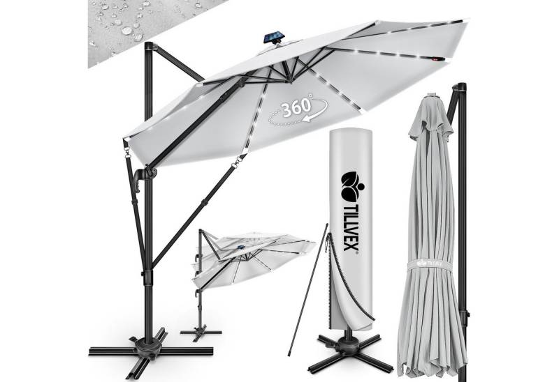 tillvex Sonnenschirm tillvex® Premium Alu Sonnenschirm 330 cm + Abdeckung & Windsicherung, Premium-Series, Ampelschirm 6-fach Verstellbar mit Kurbel von tillvex