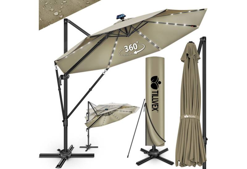 tillvex Sonnenschirm tillvex® Premium Alu Sonnenschirm 330 cm + Abdeckung & Windsicherung, Premium-Series, Ampelschirm 6-fach Verstellbar mit Kurbel von tillvex