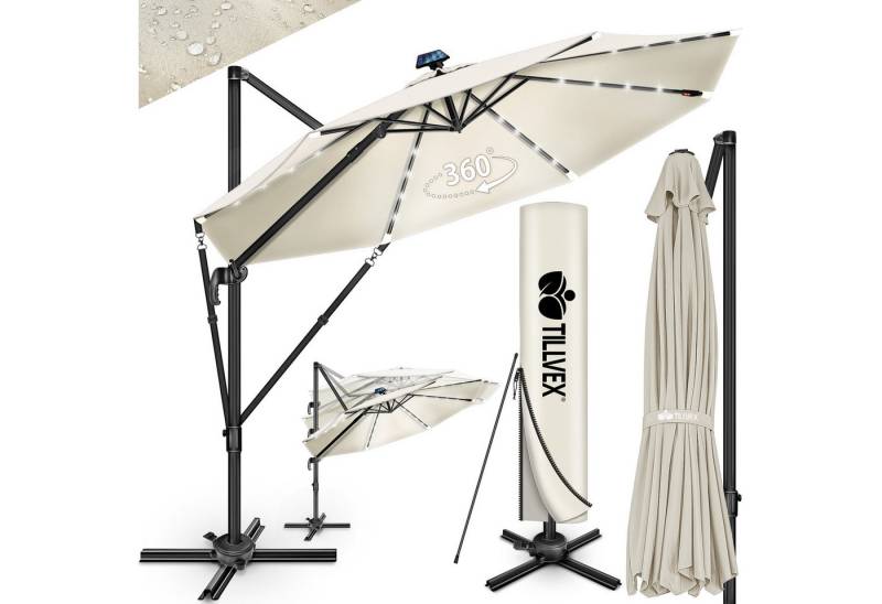 tillvex Sonnenschirm tillvex® Premium Alu Sonnenschirm 330 cm + Abdeckung & Windsicherung, Premium-Series, Ampelschirm 6-fach Verstellbar mit Kurbel von tillvex