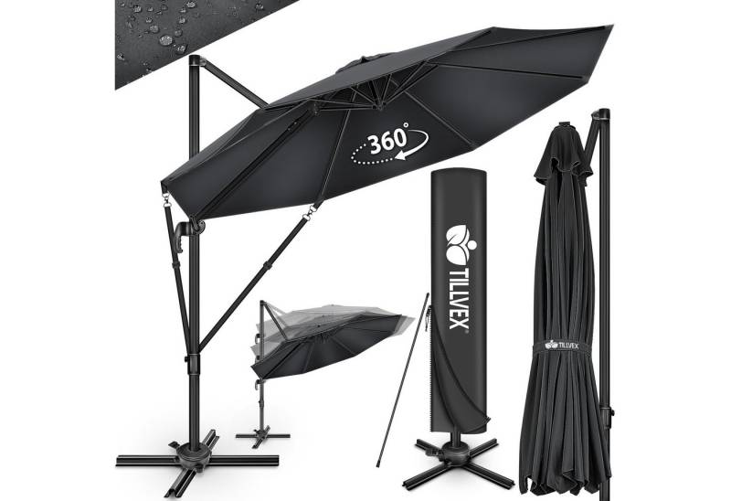 tillvex Sonnenschirm tillvex® Premium Alu Sonnenschirm 330 cm + Abdeckung & Windsicherung, Premium-Series, Ampelschirm 6-fach Verstellbar mit Kurbel von tillvex
