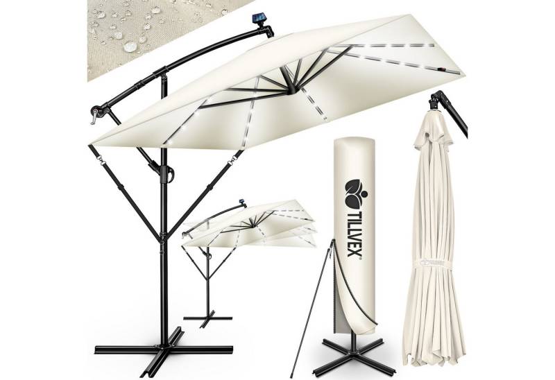 tillvex Sonnenschirm tillvex® Sonnenschirm LED Solar 235 x 235 cm Ampelschirm Gartenschirm, Kurbelschirm Marktschirm wasserdicht 360° drehbar, Alu Ampelschirm Ø330 cm Rechteckig mit LED Solar + Abdeckung von tillvex
