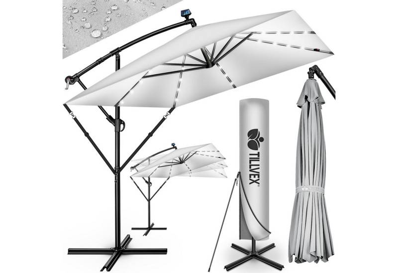 tillvex Sonnenschirm tillvex® Sonnenschirm LED Solar 235 x 235 cm Ampelschirm Gartenschirm, Kurbelschirm Marktschirm wasserdicht 360° drehbar, Alu Ampelschirm Ø330 cm Rechteckig mit LED Solar + Abdeckung von tillvex